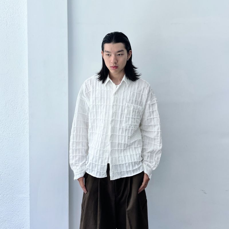 Textured Grid Crinkle Shirt