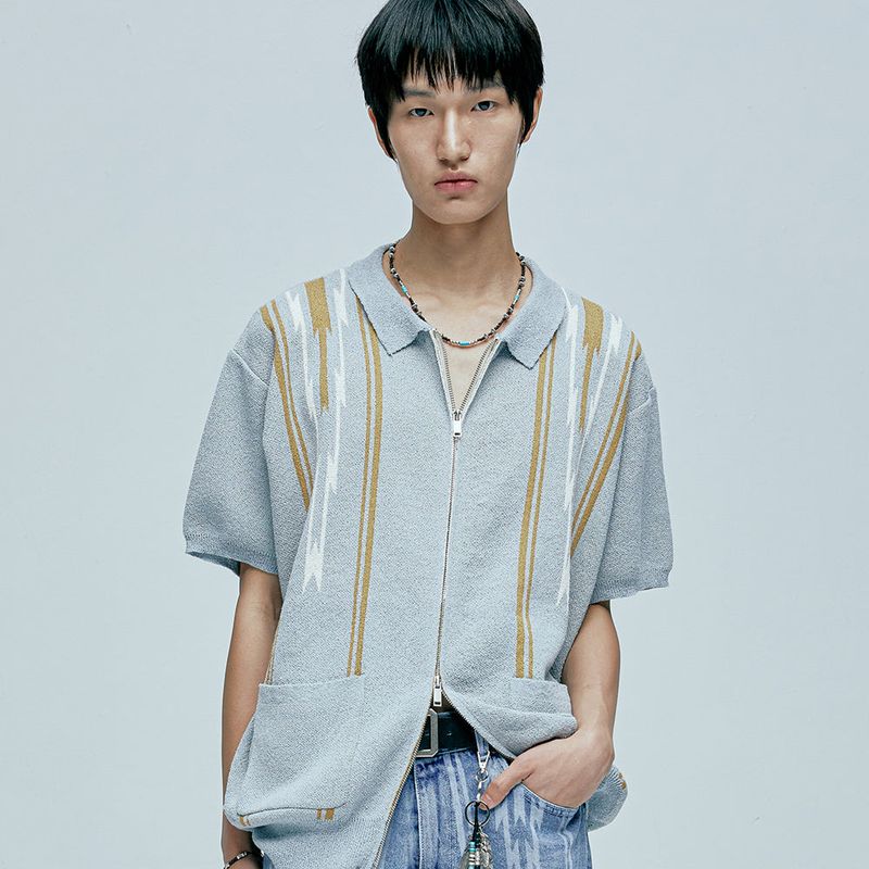 navajo boucle knit cardigan canal blue