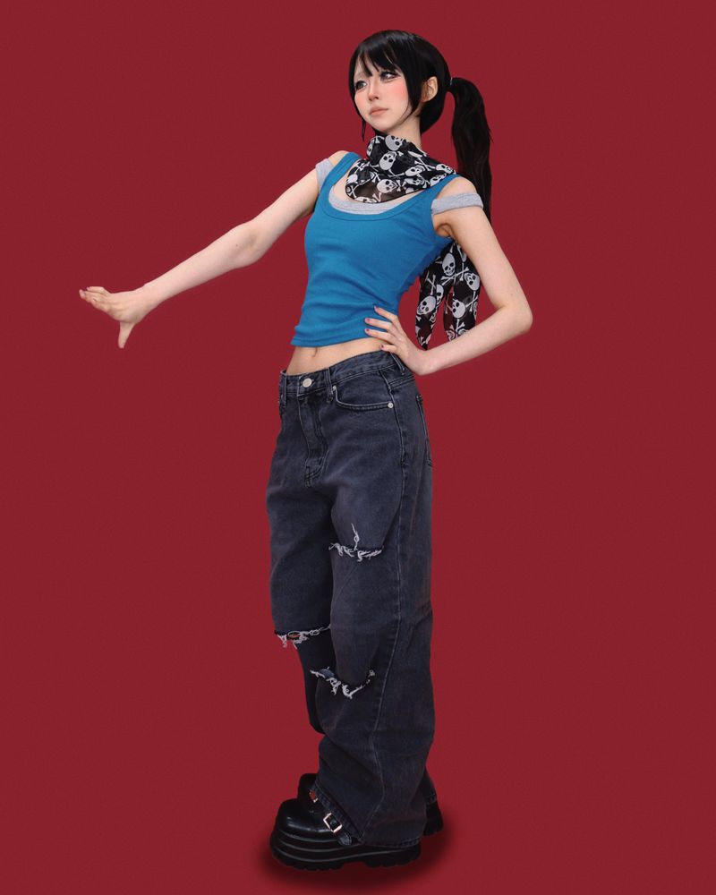 jojo cutting denim pants (2color)