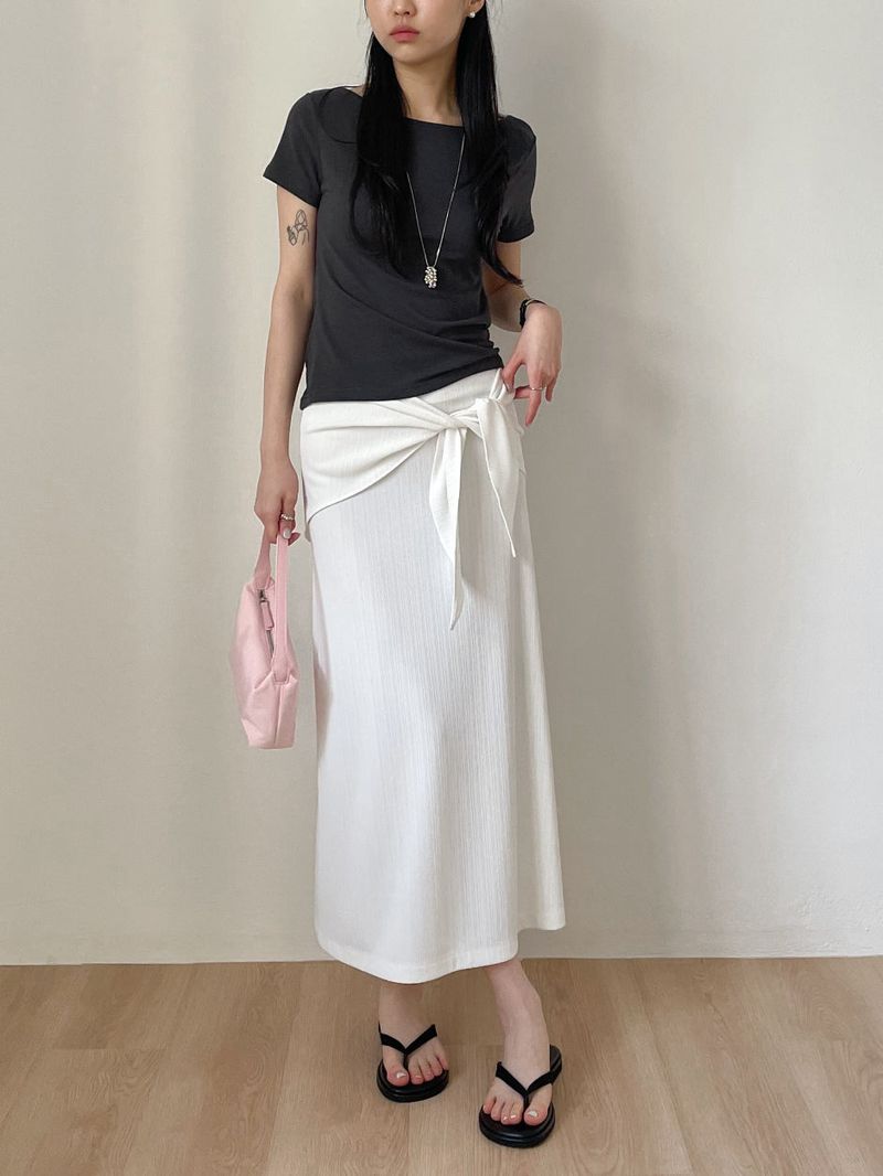 [Scarf SET] Pleated H-Line Long Skirt