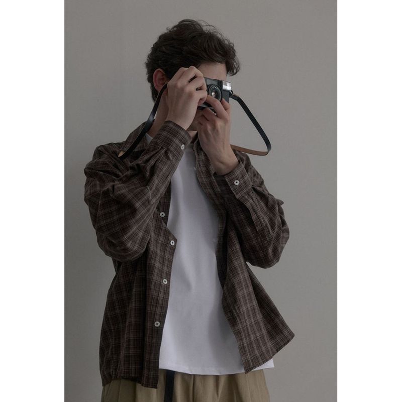 Vintage washing brown check shirts