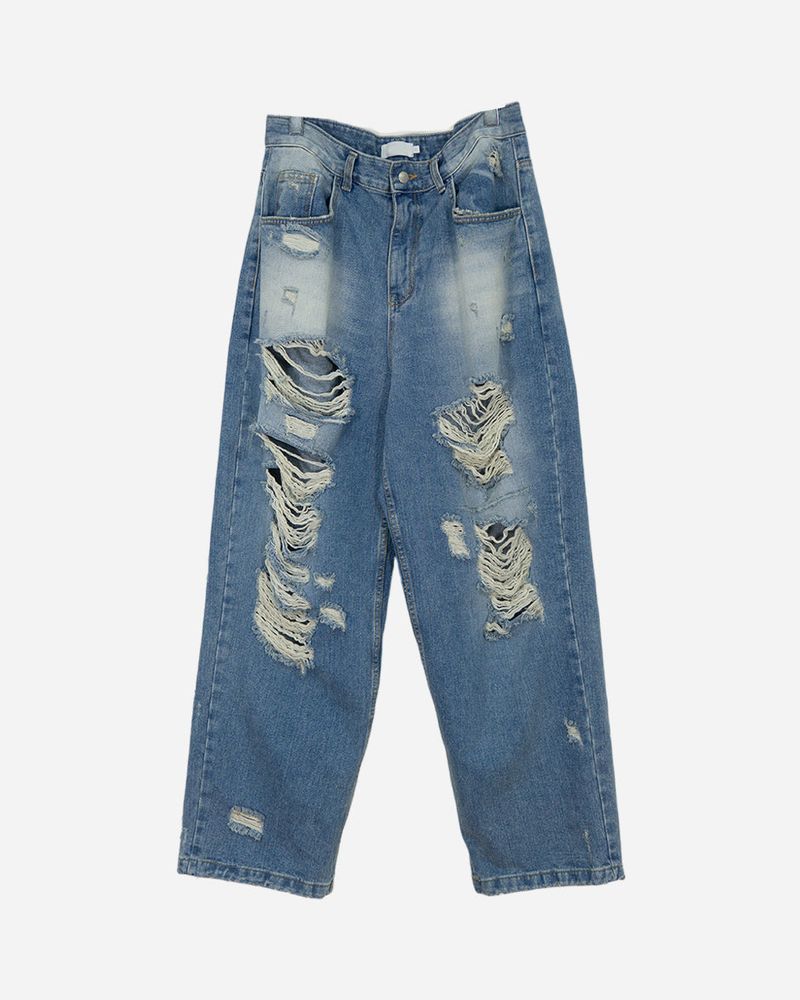 Destroyed brush denim pants