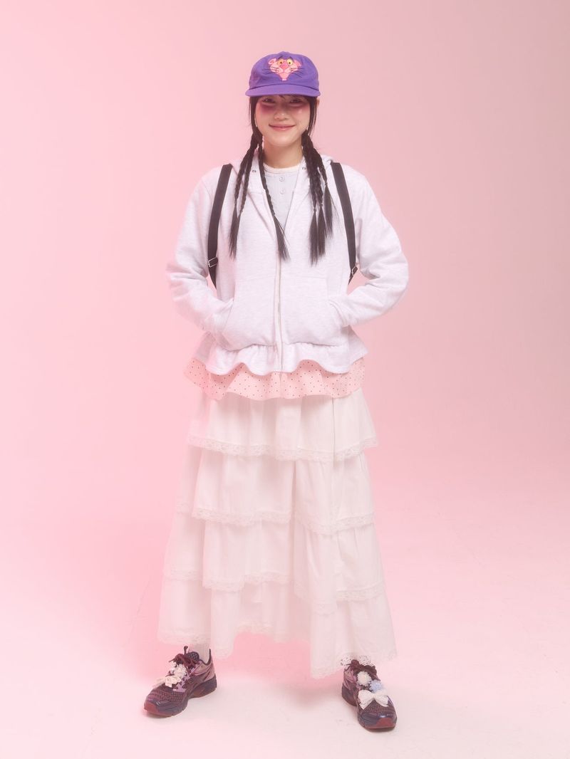 layerd ruffle hoodie_white melange