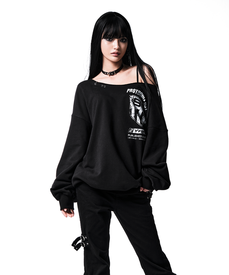 91 CREST PIERCING ONE-SHOULDER SWEATSHIRT BLACK