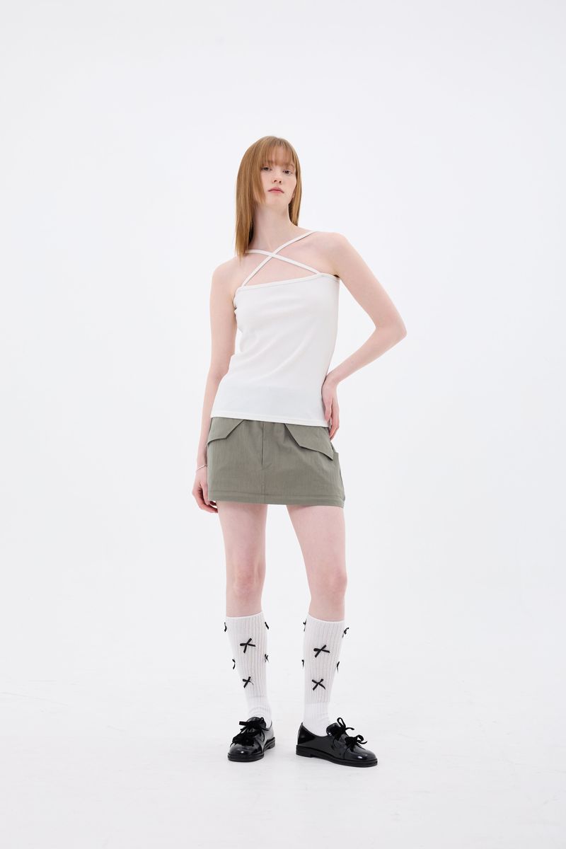 DOUBLE CUT CAGO SKIRT / KHAKI