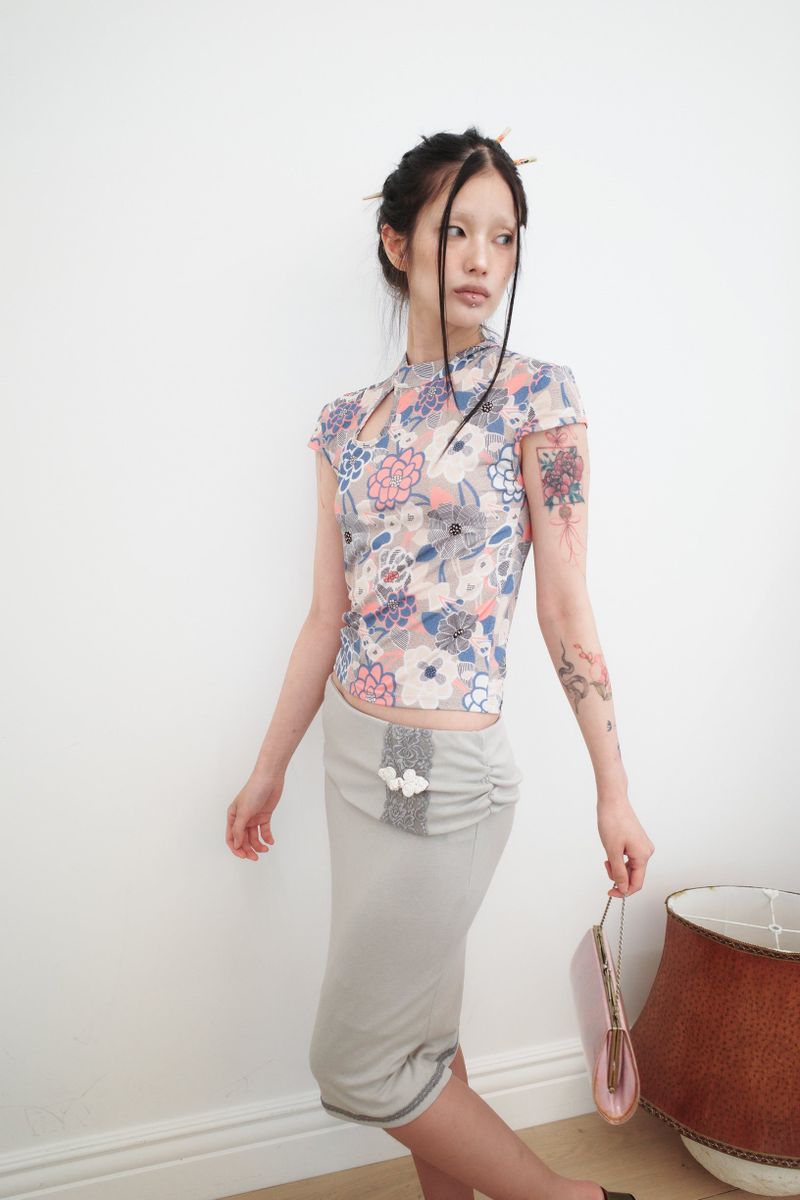 [香] Belle Lace Midi Skirt (3-way) (Gray)