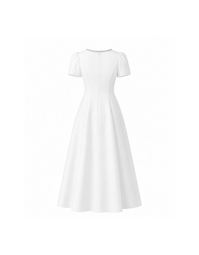 [ATELIER] Spiral Classic Beaded Point Balloon Short Sleeve Long Dress White