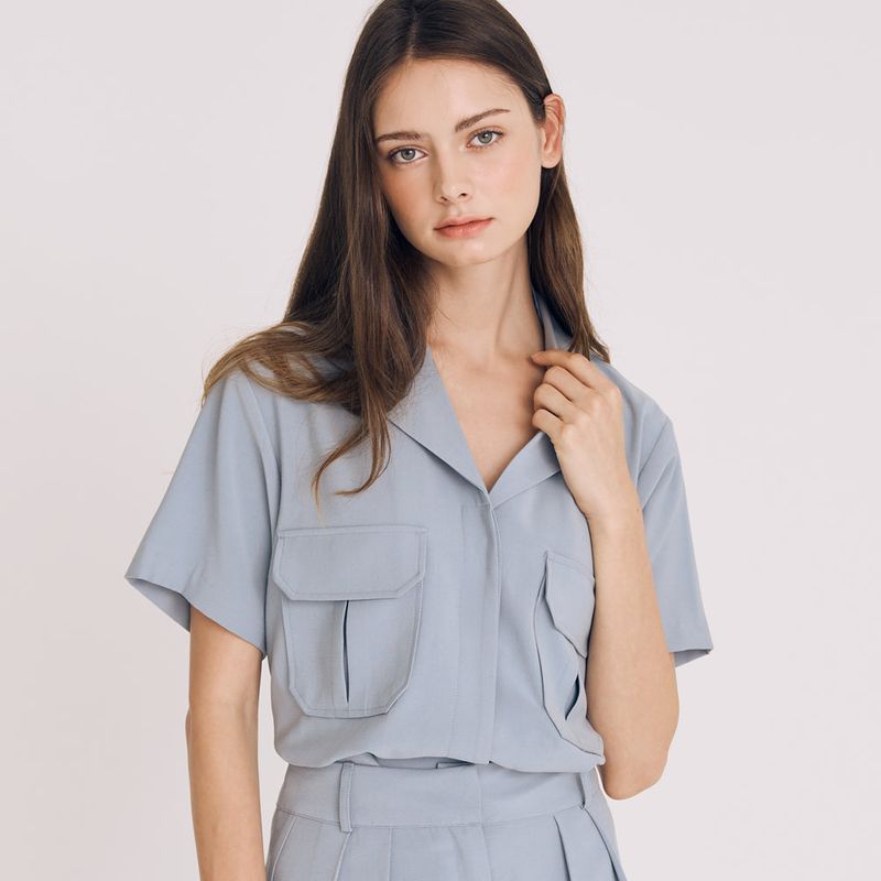 CROP TWO POCKET SHIRT(SKYBLUE)