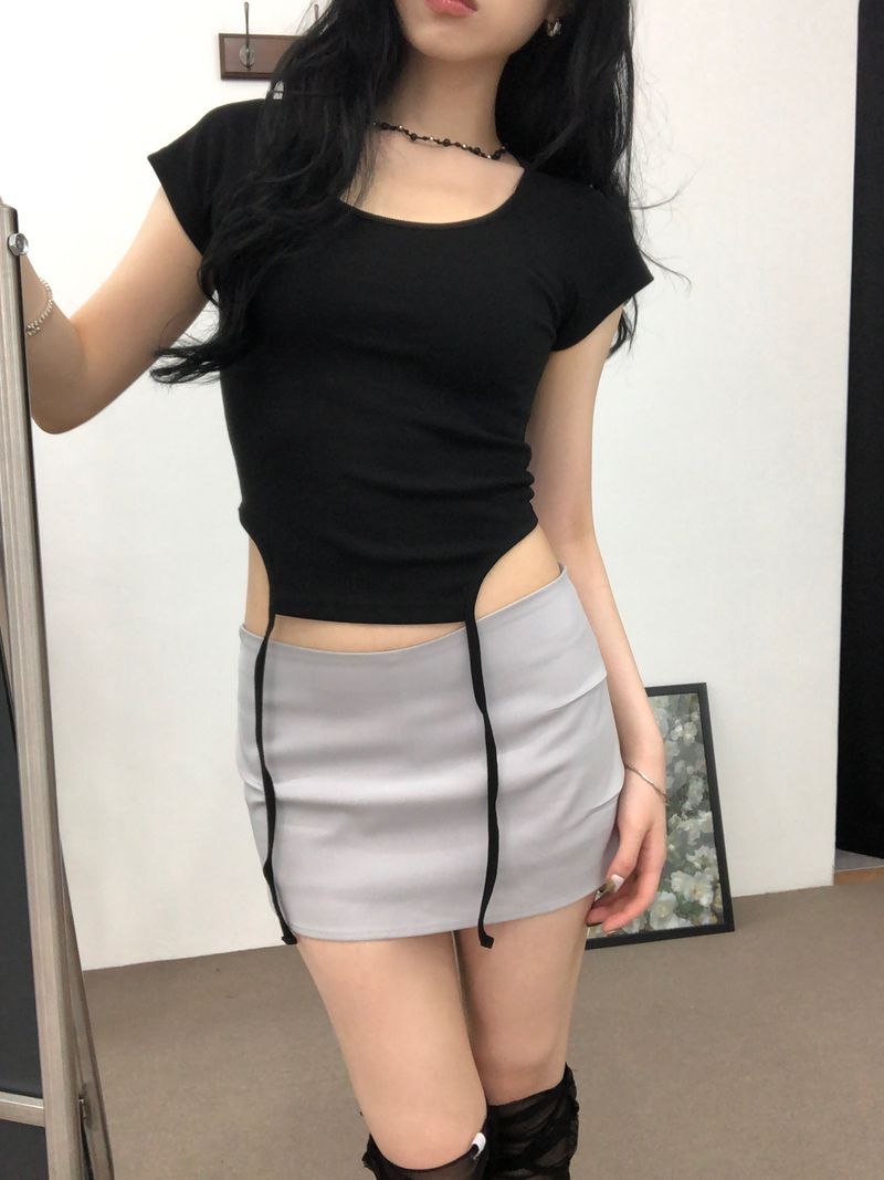 Pintuck Mini Satin Skirt