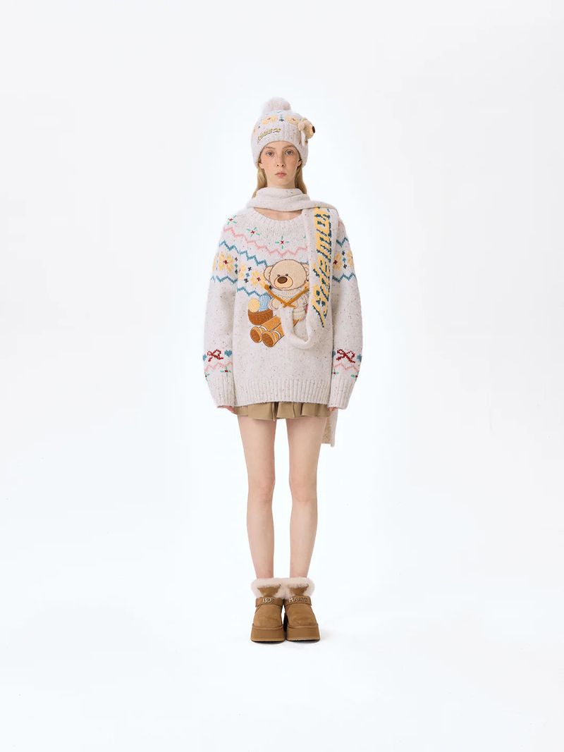 13DE MARZO Fair Isle Bear Beanie