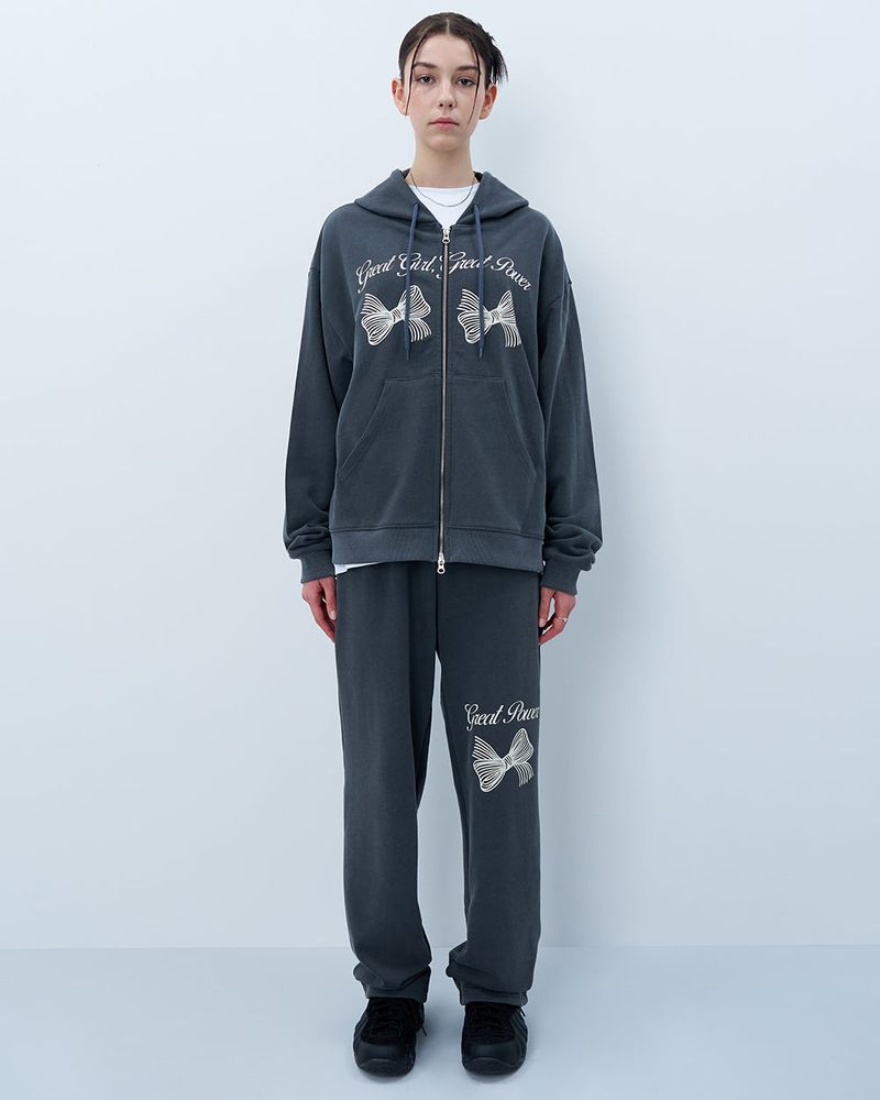RIBBON WIDE PIGMENT PANTS-CHARCOAL