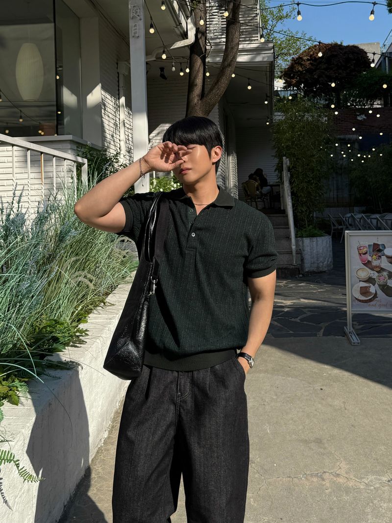 Texture collar knitwear short-sleeve