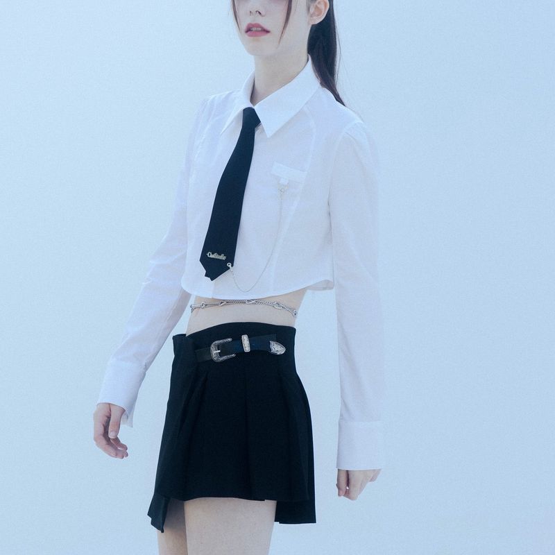 0 9 buckle pleats wrap skirt - BLACK