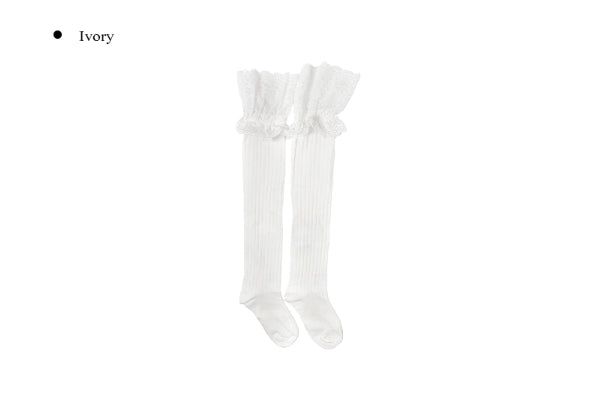 Pokin Lace Ribbed Knee-Long Socks