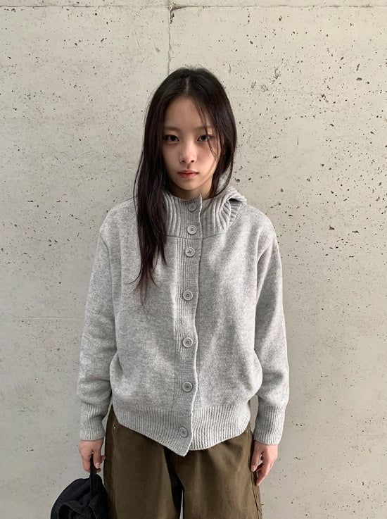 BAON（バオン）の「ミロハイネックフードウールニットカーディガン（トップス）」