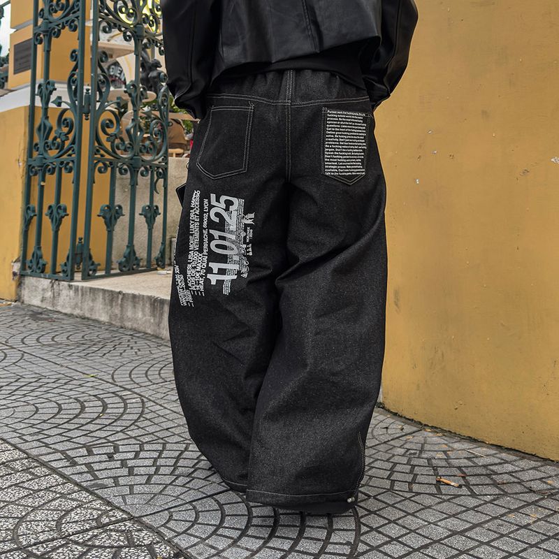 Bin Lettering Raw Wide Denim