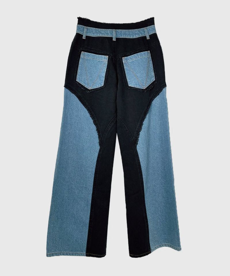 BICOLOR FRAY STRAIGHT PANTS