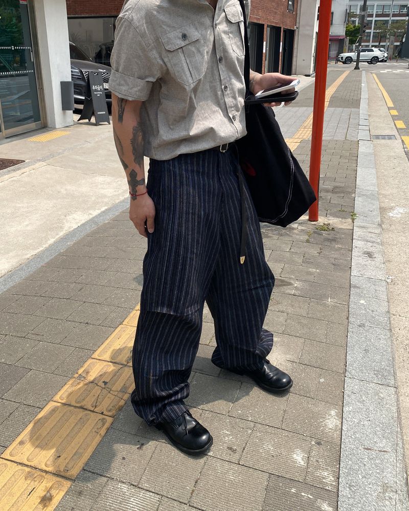 No.1300 N stripe denim wide PT