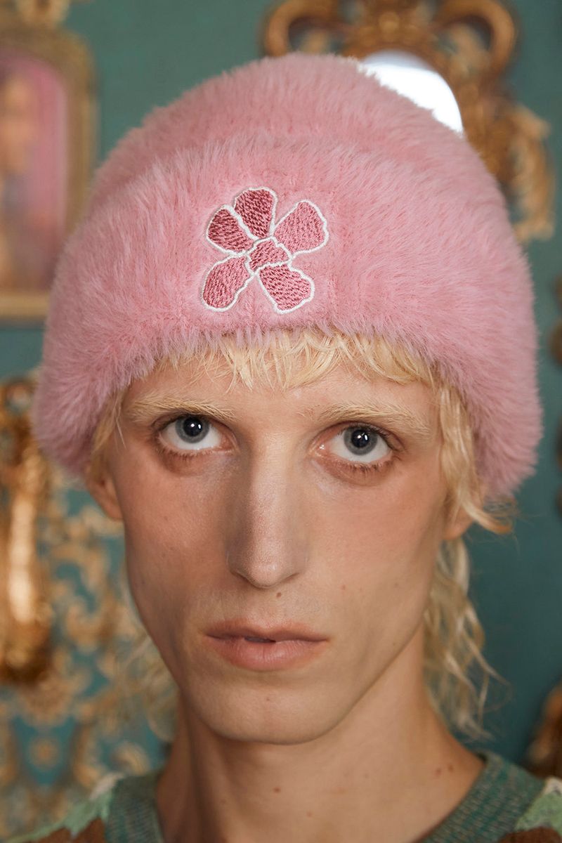 FLOWER FUR BEANIE / PINK