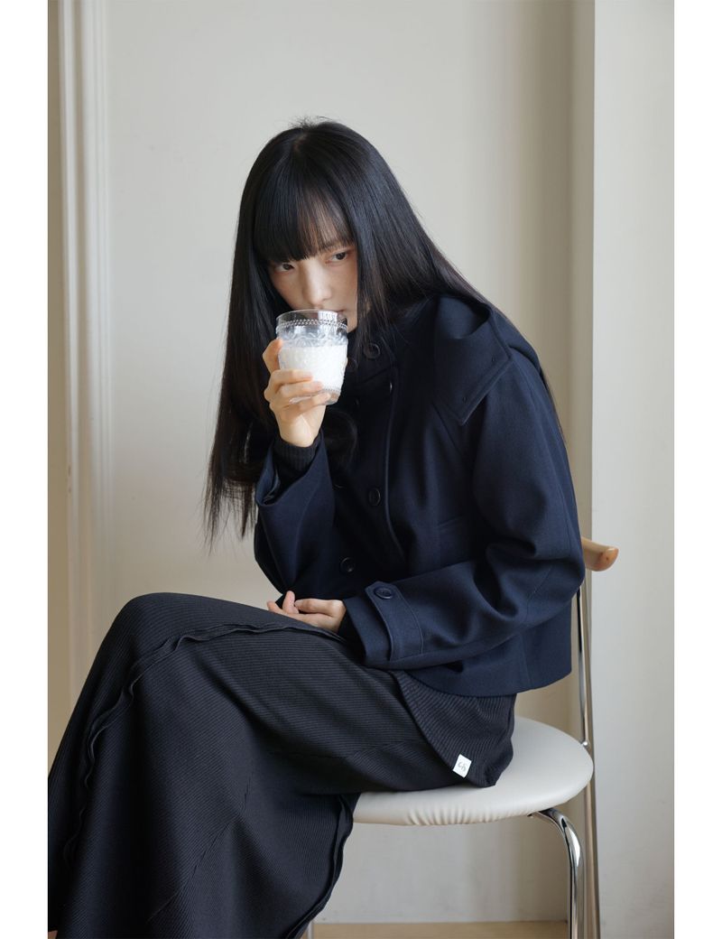 SOFT HOODED COAT(NAVY)