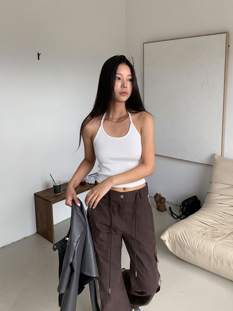 RIBBED HALTER SLEEVELESS (2COLOR)