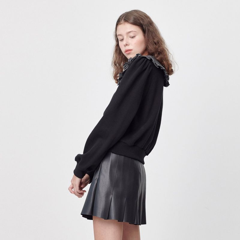 CHECK COLLAR CROP SWEATSHIRT_BLACK