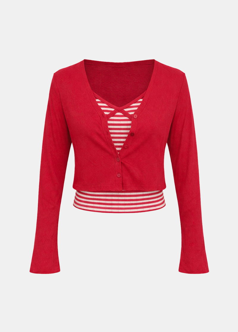 Merry Stripe Sleeveless Top & Cardigan Set
