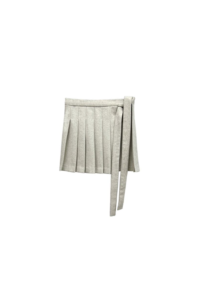 CLASSY HERRINGBONE WOOL SKIRT PANTS / IVORY