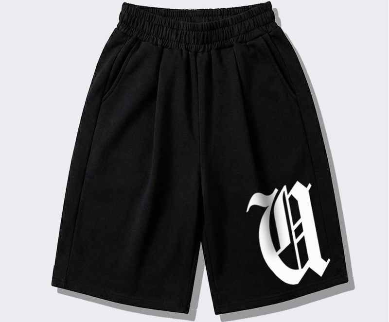 Balloon Curved Sweat Bermuda Pants Black Gothic