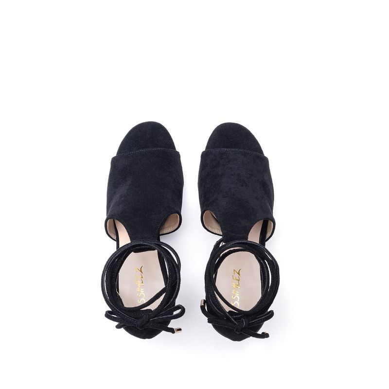 Lace-up Middle Sandal Heel(Black)