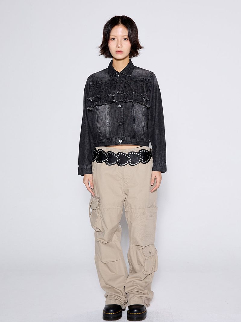 FRILL DENIM JACKET / BLACK