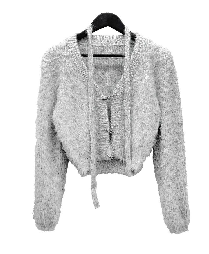 Linked Metal Ring Scarf Fur Cardigan