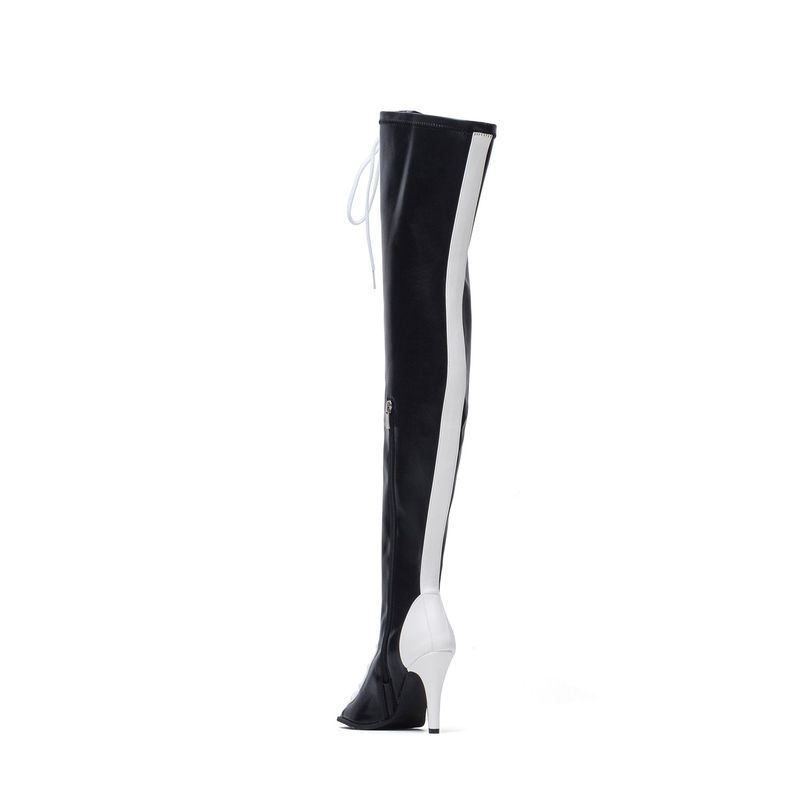 Thigh High Shoelace Point Boots Heel(Black)