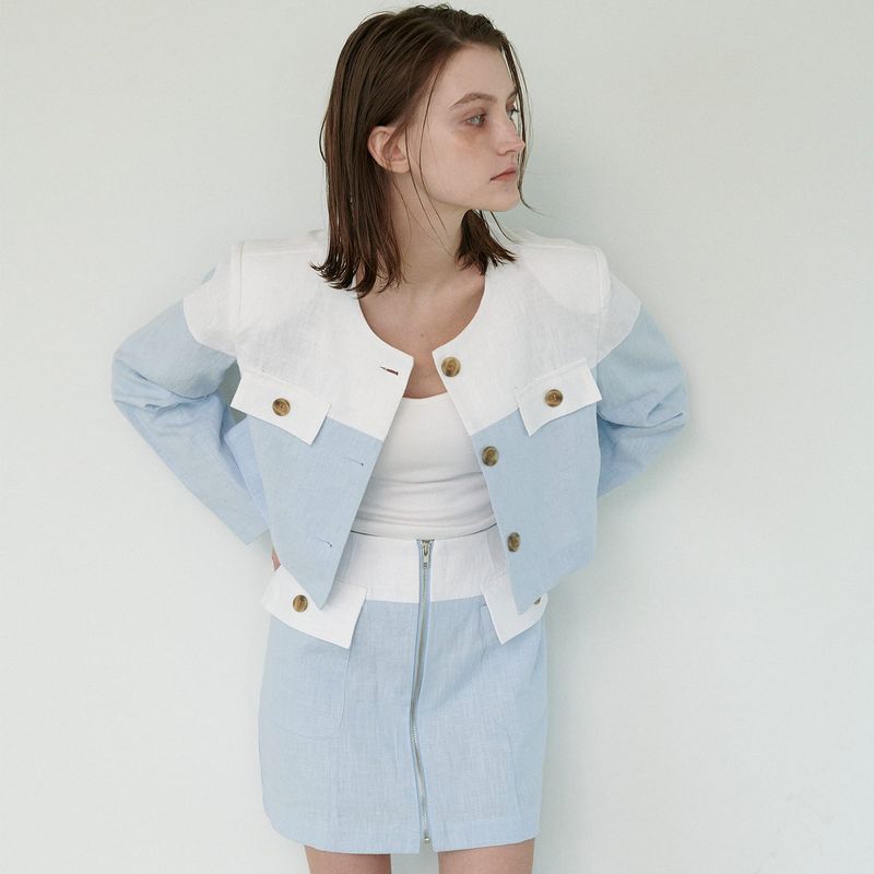  COLLOR MIXED JACKET, SKY BLUE