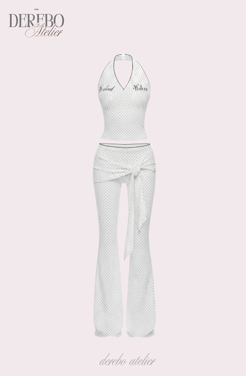 Dot halter cardigan flare training setup (PANTS)