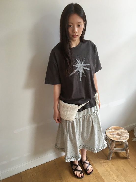 Bihina Flower Shirring Long Skirt