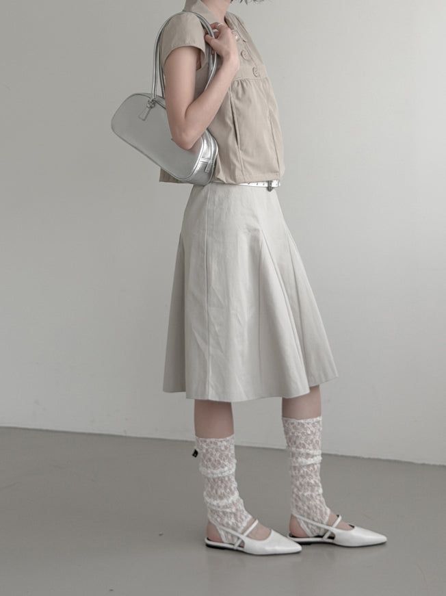 Cotton Gored Flare Midi Skirt