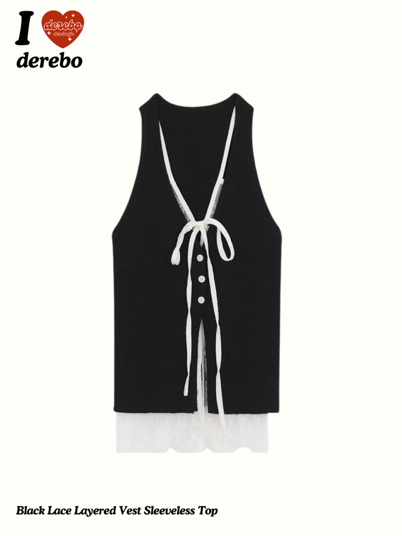 Black Lace Layered Vest Sleeveless Top