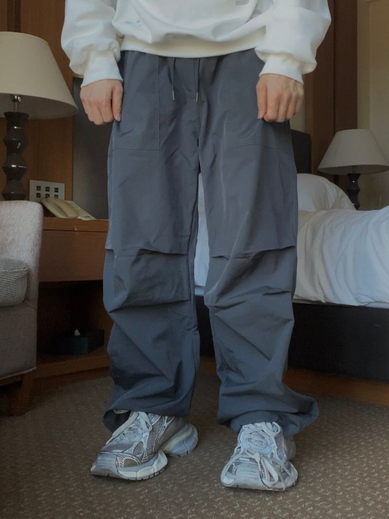 Rap string pintuck nylon pants 2C