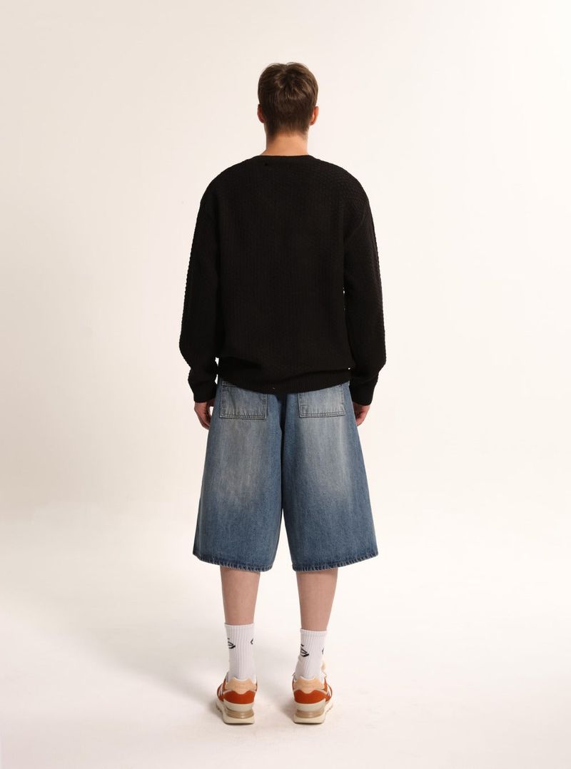 Retro Pattern V-Neck Knitwear - Black