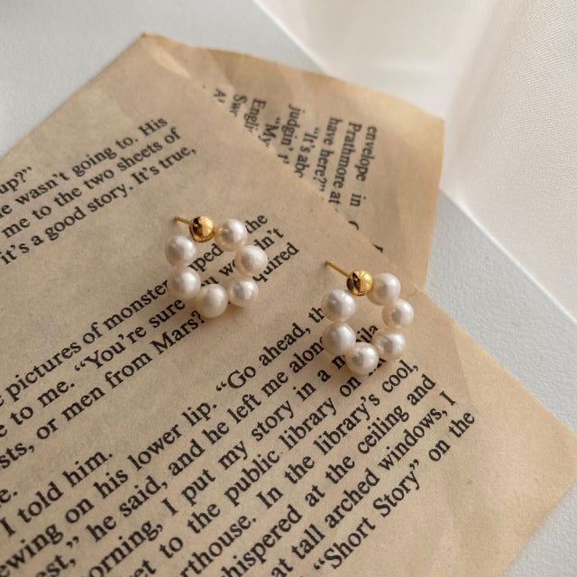 ori Freshwater Pearl Flower Ball Guest Silver needle Earrings