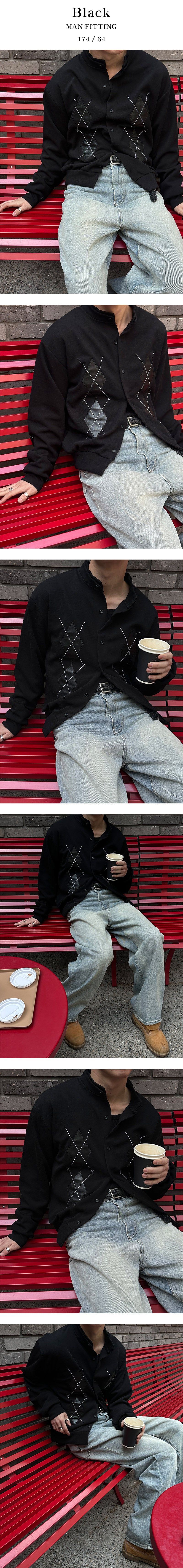 [Unisex] Argyle pattern half neck cardigan(2color)