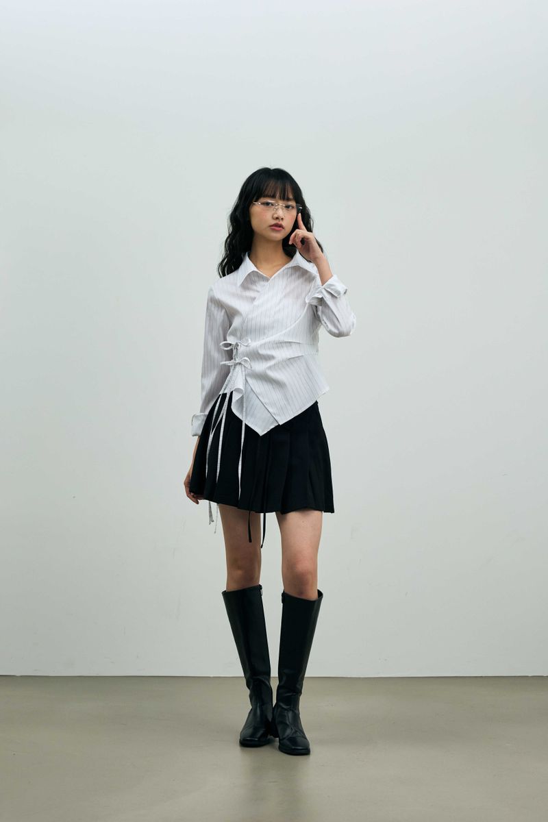 EVE STRIPE WRAP SHIRT / WHITE