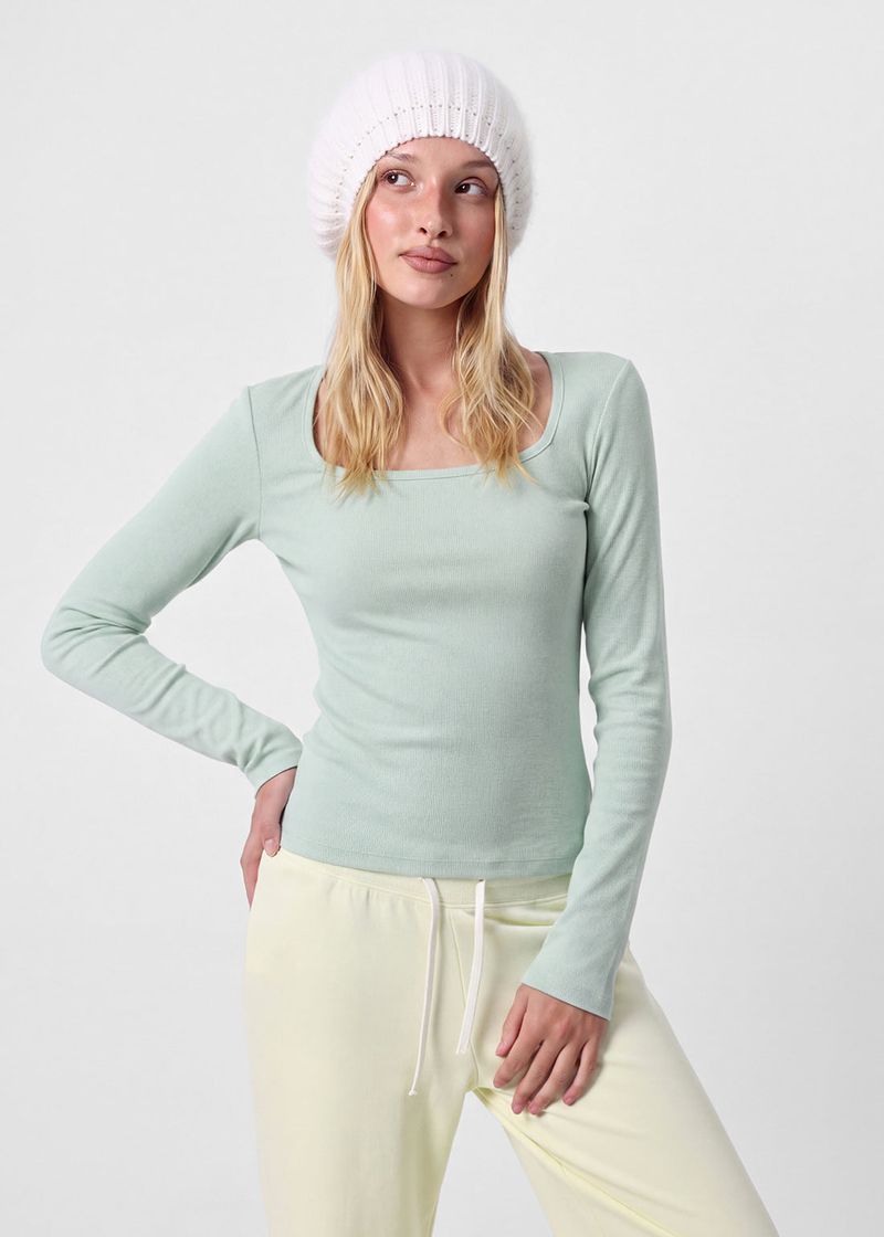 [B-BASIC] Ribbed Square Neck Long Sleeve Tee (2 SIZE)