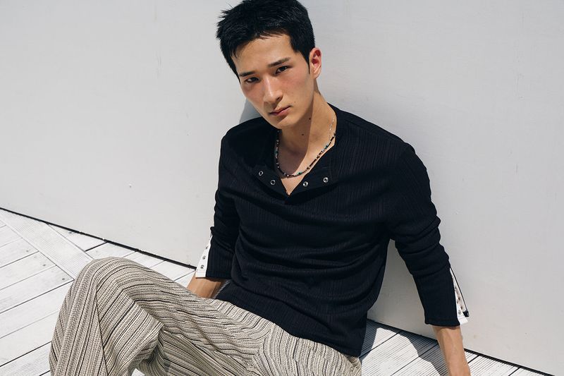 Need stripe wide denim pants(Ivory)