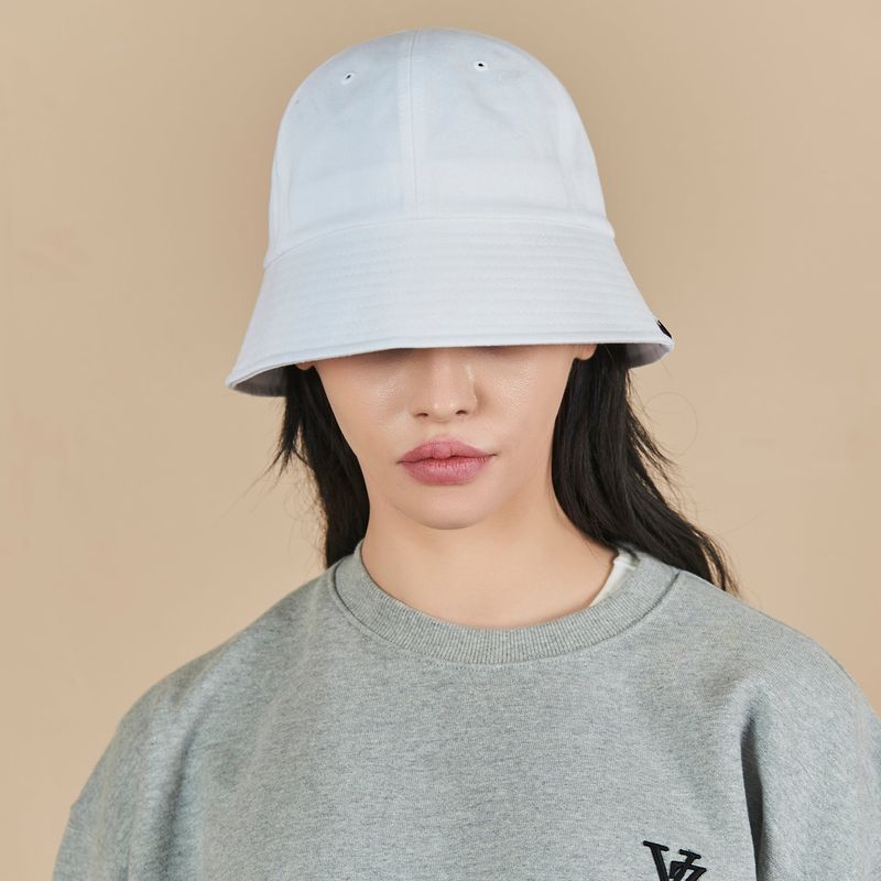 Monogram Label Round Bucket Hat White