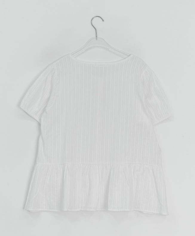 Roden Frill Cotton Balloon Short Sleeve Blouse