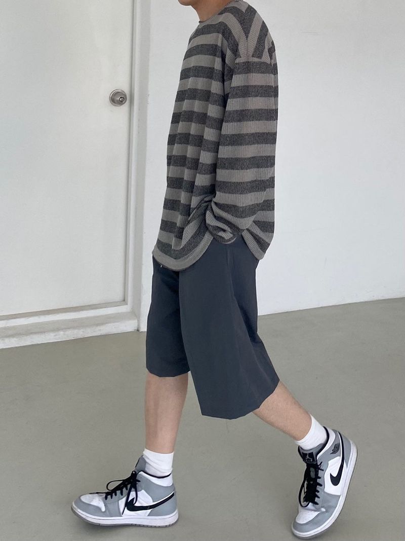 Nylon wide banding half pants 2C