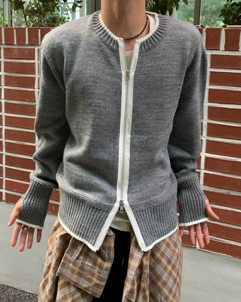 Fingerhole 2-Way Wool Knit Zip-up