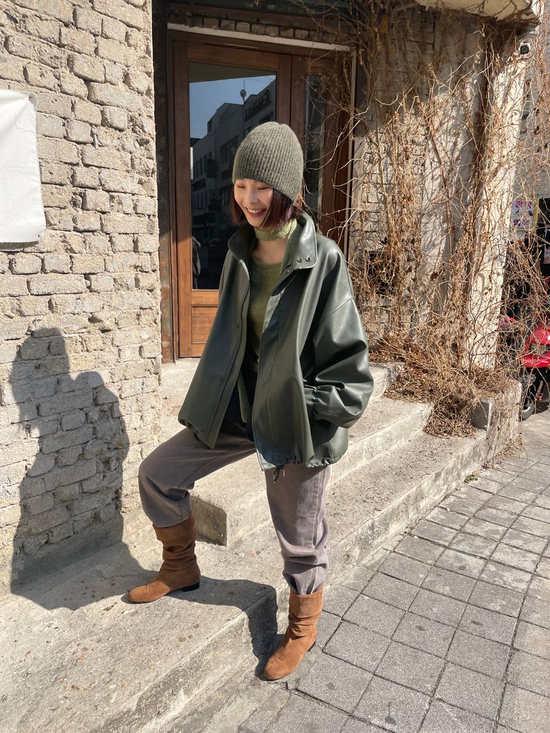 Field half leather jacket